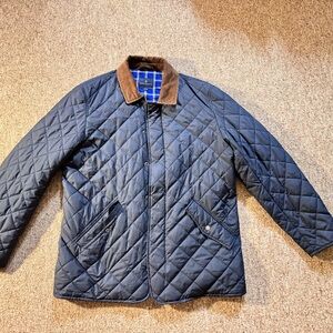 Brooks Brothers Navy Quilted Jacket with Brown Collar